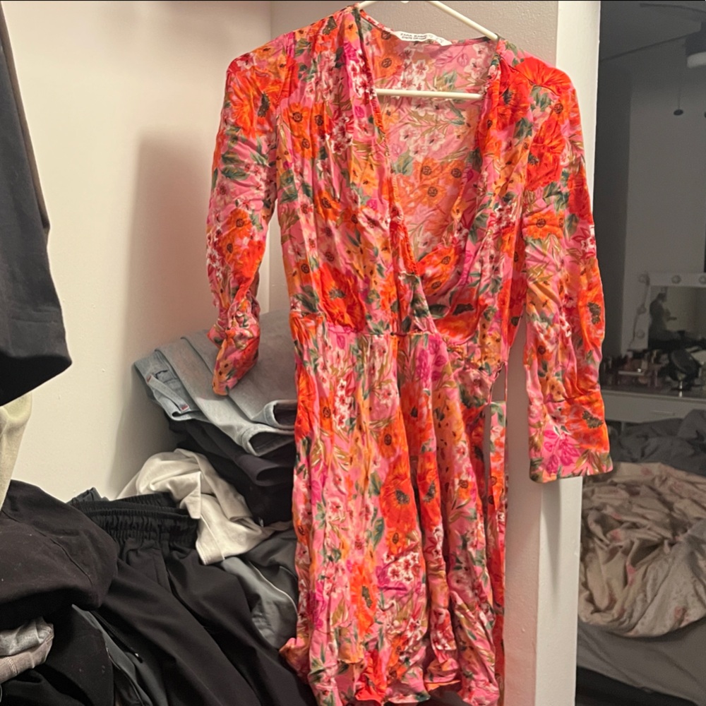 Zara Pink and Green Floral Dress